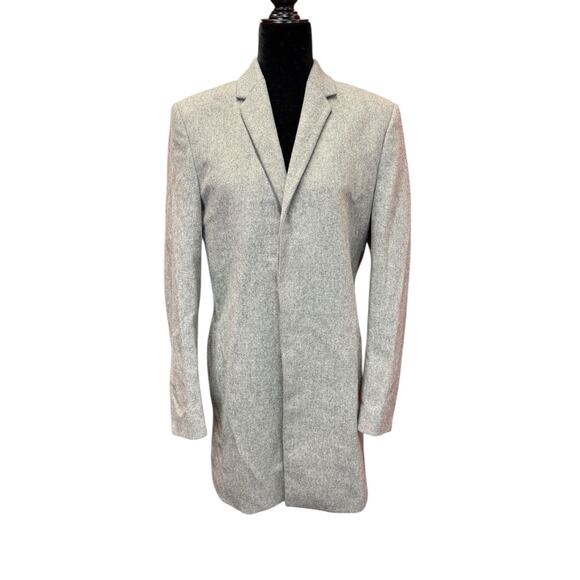 COS Men’s Gray Wool Blend Overcoat 36R Hidden Button Front Minimalist Classic - Picture 1 of 15